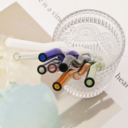 4pcs 200*8mm Glass Straws Wavy Colorful Drinking Straw Set with Brush High Borosilicate Glass Straw Kitchen Party Bar Drinkware