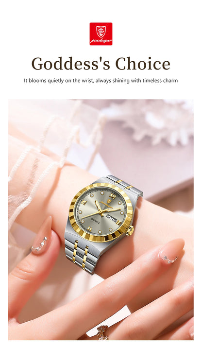 POEDAGAR Elegant Casual Ladies Watch Luminous Waterproof Week Date Fashion Woman Wristwatch Stainless Steel Women Quartz Watches