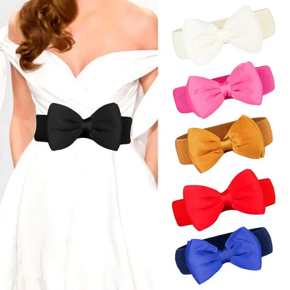1Pcs New Big Bowknot Waist Belt Elastic Stretch Buckle Bow Waistband Wide Satin Bow Belt for Girls Lady Women