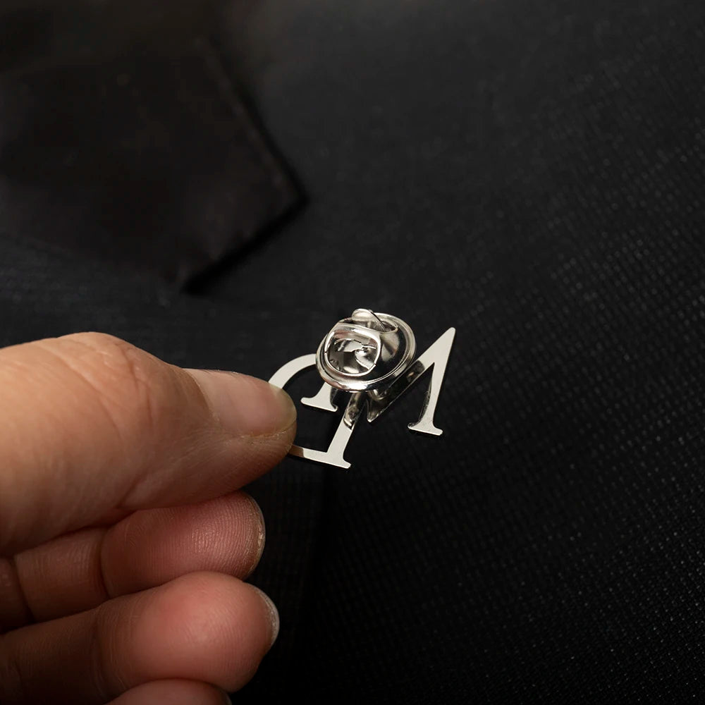 Tangula Custom Initials Brooch For Groom Men's Stainless Steel Initials Letters Lapel Pin Personalized Wedding Best Man Jewelry