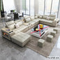 Modern U-Shaped Fabric Couch with Stools, Sectional Sofa Set with Storage Console & Cup Holder, Modular Corner Sofa with Pillows