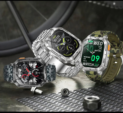 New Rugged Military Smart Watch Men 1400 mAh battery 2.01inch Bluetooth Call Health monitoring device LED flashlight Smart watch