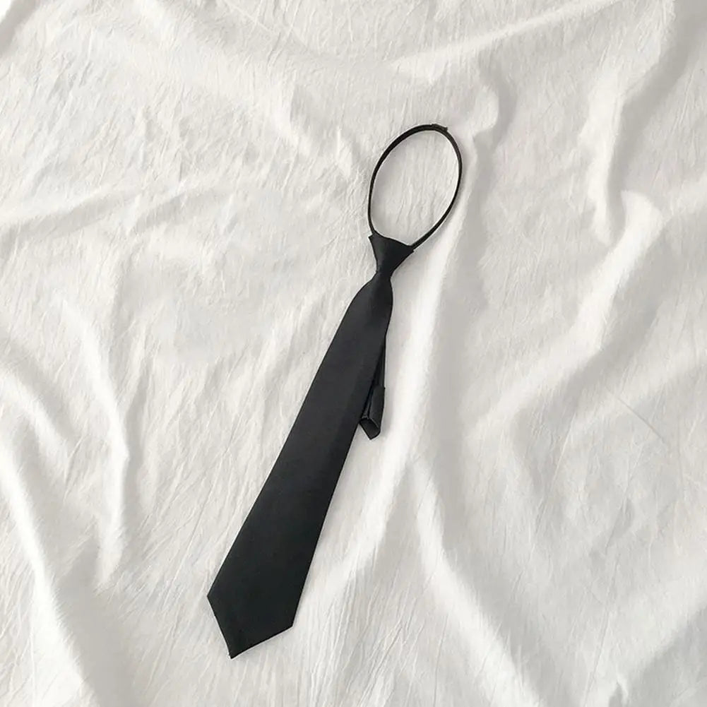 Ties Preppy Style Men Women Black Necktie  Retro Solid Silky Narrow Neck Tie Slim Smooth Wedding Graduation Decoration