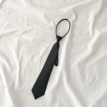 Ties Preppy Style Men Women Black Necktie  Retro Solid Silky Narrow Neck Tie Slim Smooth Wedding Graduation Decoration