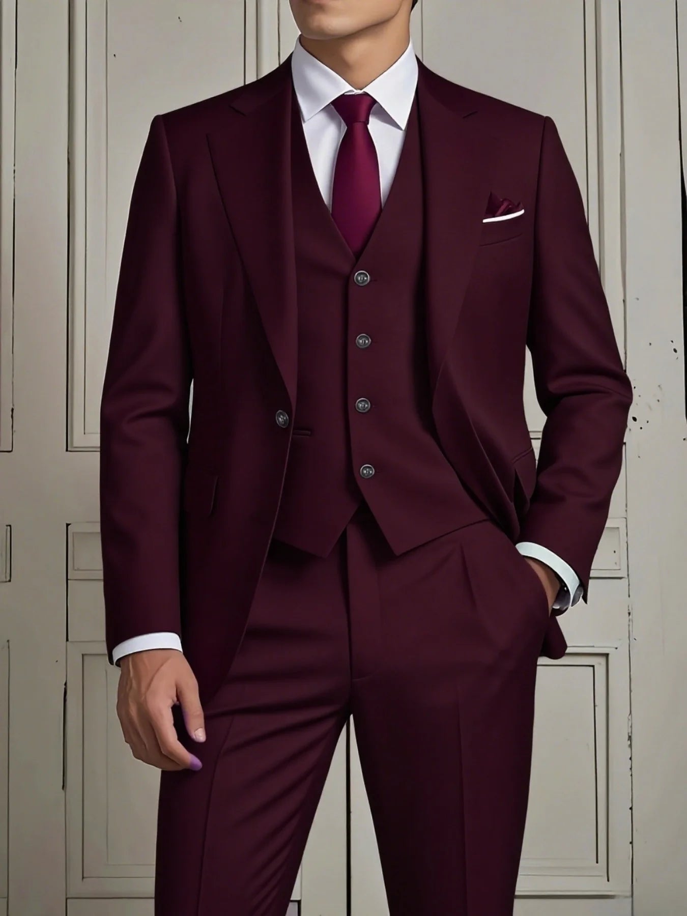 Men's Smart Casual 3-Piece Suit Single Breasted Solid Slim Fit Elegant Office Party Wedding Set