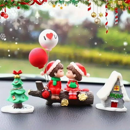Mini Christmas Couple Figurines Cute DIY Micro Landscape Ornaments Desktop Decoration Accessories Table Decor