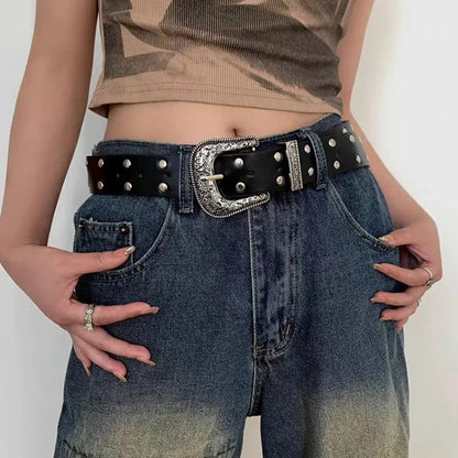 New Black Fashion Retro Rivet Belt Women's Fashion Personality High-End with Jeans Belt Trend Style Women Belt