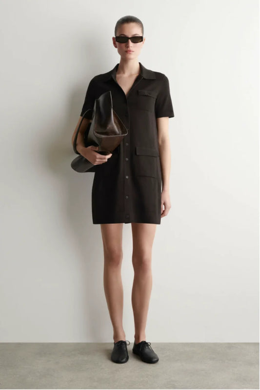 XIMIAN APPAREL 2026 YAZHIMEI Traf Cos Spring New Style of Women's Casual Standard Style Dark Brown Pocket Knitted Short Skirt