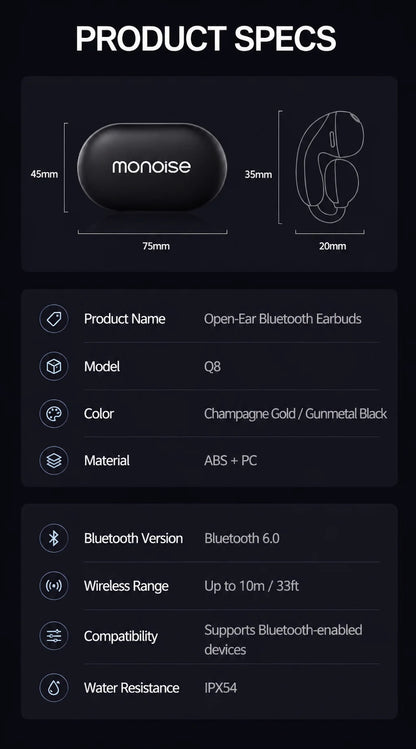 MONOISE Q8 AI Translation Earbuds Wireless Bluetooth 115 Languages Real Time Translator Semi In Ear Headphones with Mic