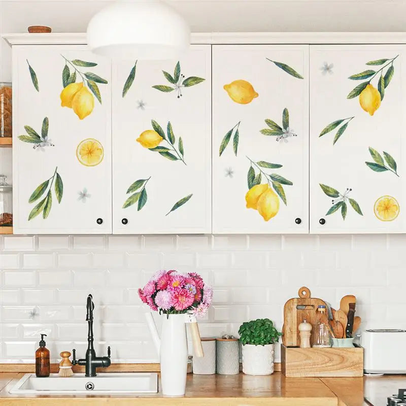2 Sheets Mural Wall Decor Decals Walls Room Sticker Cabinet Kid Home Lemon Bedroom Fruit Minimalist Stickers For Children'S Room