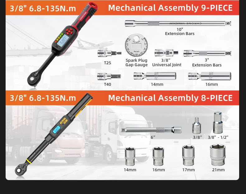 MOVECRAB Series Digital Torque Wrench 1.5-340N.m 2% Accuracy Preset Values with Buzzer, LED Flash & HandleVibration Notification