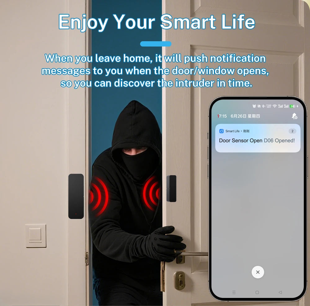 Tuya Zigbee WiFi Door Window Sensor Magnetic Security Smart Life Alexa Google Home Yandex
