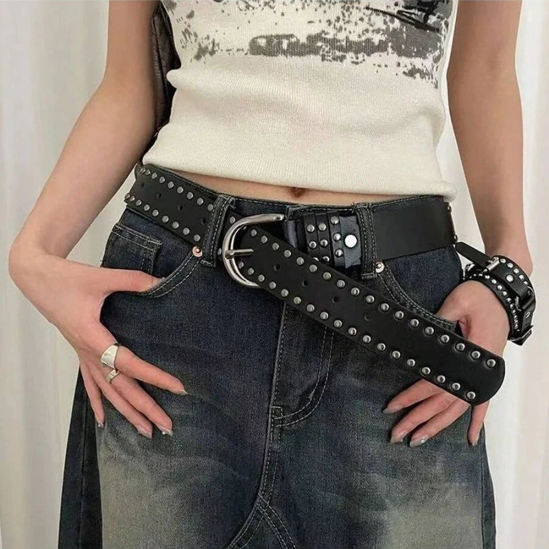 New Women Belt Women's Jeans Tie-in Ladies' Belt Fashion Personality Rivet Belt Senior Black Fashion