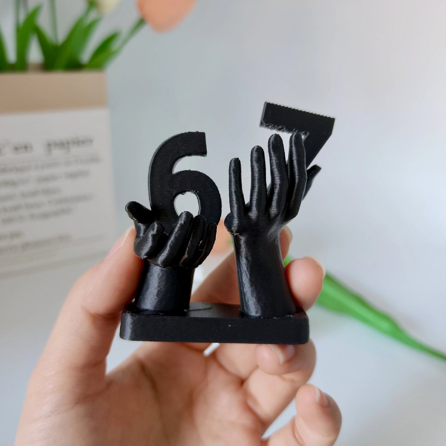 3D Printed Figurine Holding Digital Italian Brain Rot Math 67, Funny and Funny Meme Figurine Holding Digital 67 Sculpture