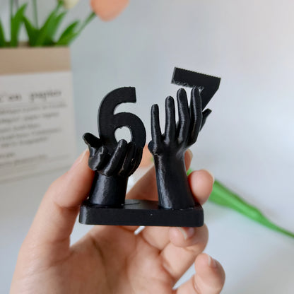 3D Printed Figurine Holding Digital Italian Brain Rot Math 67, Funny and Funny Meme Figurine Holding Digital 67 Sculpture