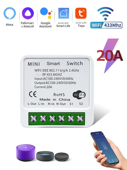 Tuya Smart Wifi Switch RF433Mhz Wireless Light Switch 16A/20A Relay Smart Life App Remote Voice Control With Alexa Google Home