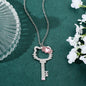 Kitty Cat Necklace Anime Pink Peach Heart Crystal Cat Key Pendant Jewelry Gift for Fans