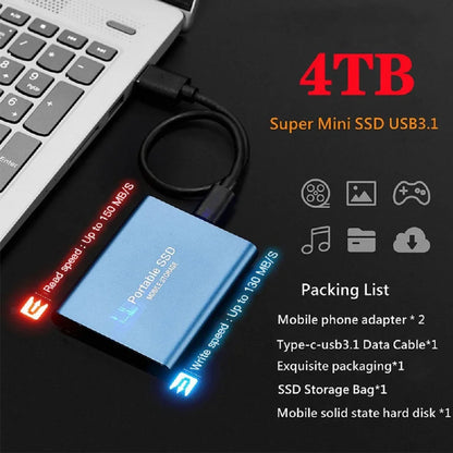 Large Capacity External SSD 2TB/4TB/128TB Type-C USB3.2 Portable Solid Disk Fast Transfer for Mac Desktop PC
