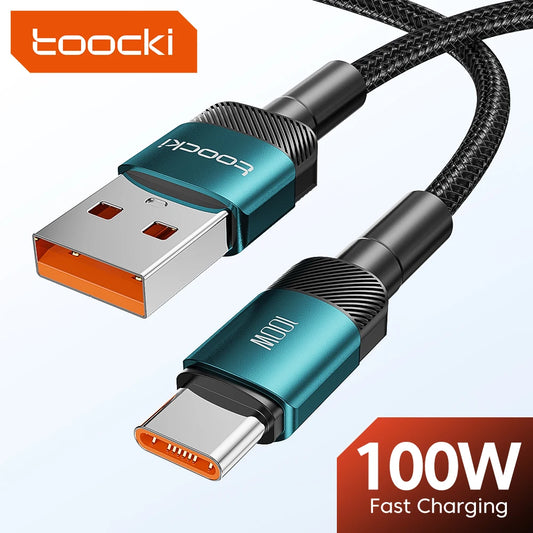 Kabel USB typu C Toocki 100W Szybkie ładowanie 6A Kabel typu C do Xiaomi Huawei P30 P40 Samsung POCO Realme Oneplus Przewód do transmisji danych