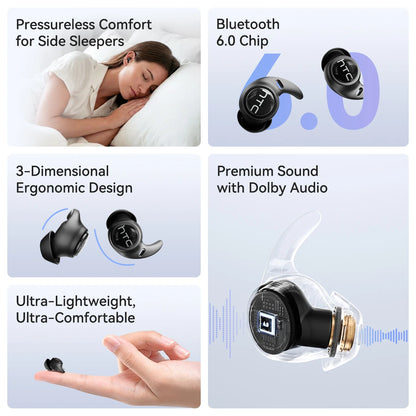 HTC NE76 Sleep Earbuds AI Translator Bluetooth Earphones Mini Invisible Soft Wireless Sleep Aid Headphones In-Ear Headset
