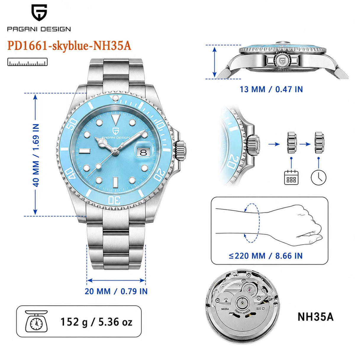 PAGANI DESIGN Men Watches Automatic Watch Mechanical Watch Sapphire Glass Stainless Steel Luminous Date Reloj Hombre Luxury Wris