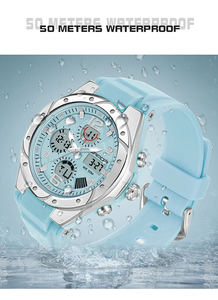 SANDA Luxury Ms LED Digital Sport Watch Fashion Casual Gold Wrist Watch Women Girl Military Waterproof Quartz Wristwatches 6062