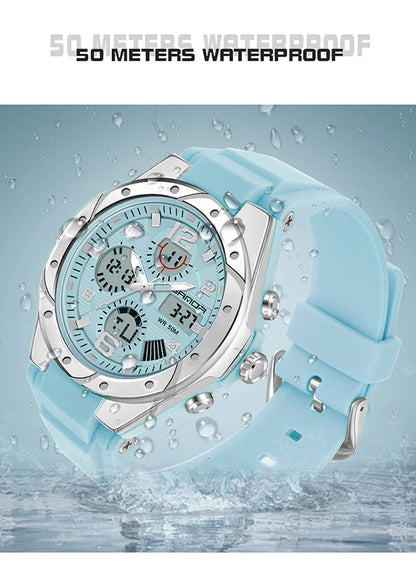 SANDA Luxury Ms LED Digital Sport Watch Fashion Casual Gold Wrist Watch Women Girl Military Waterproof Quartz Wristwatches 6062