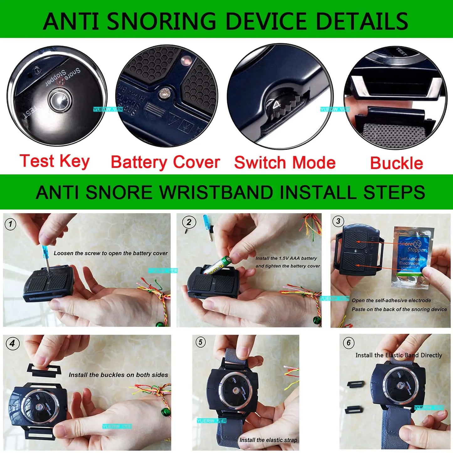 Professional Electronic Auto Anti Snore Wristband New Cessation Cure Solution Sleeping Night Guard Aide Snore Go Away Biosensor