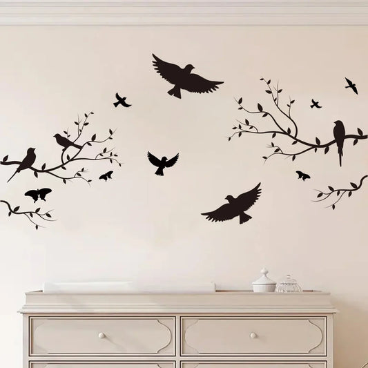 1Pc Branch Bird Silhouette Wall Stickers for Kids Room Decoration Living Room Decor Children's Home Bedroom Wall Decals DIY