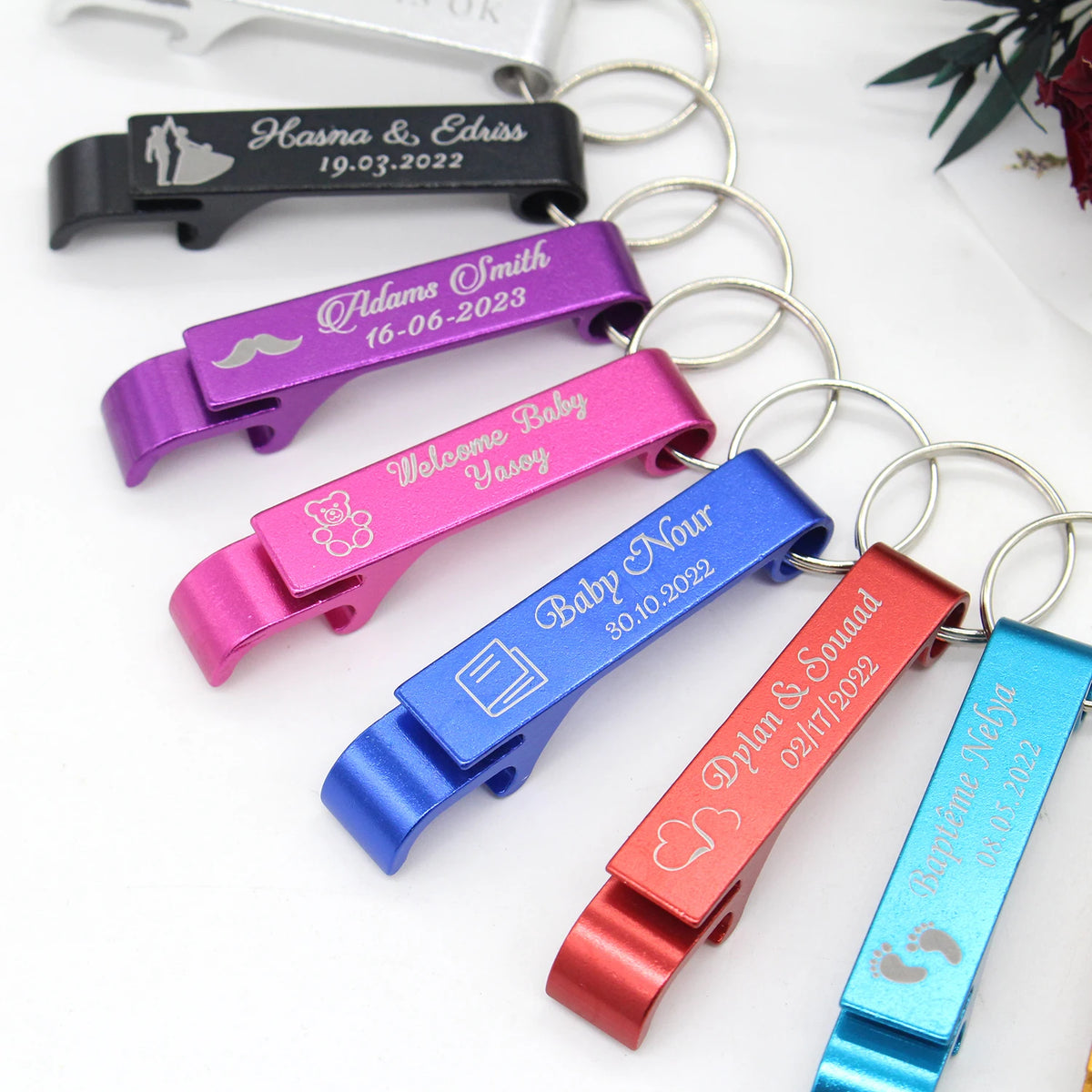 100*Personalized Engraved Bottle Opener KeyChain Wedding Party Private Gift Brewery, Hotel, Restaurant Logo Customized Wholesale
