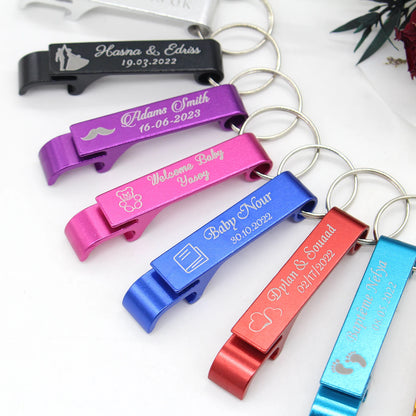 100*Personalized Engraved Bottle Opener KeyChain Wedding Party Private Gift Brewery, Hotel, Restaurant Logo Customized Wholesale