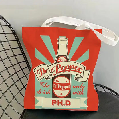 Classic Red Drink D-Dr P-PePper Storage Bags Canvas Double-Sided Print Fashion Shoulder Tote Shopping Bag Gift Eco Handbags