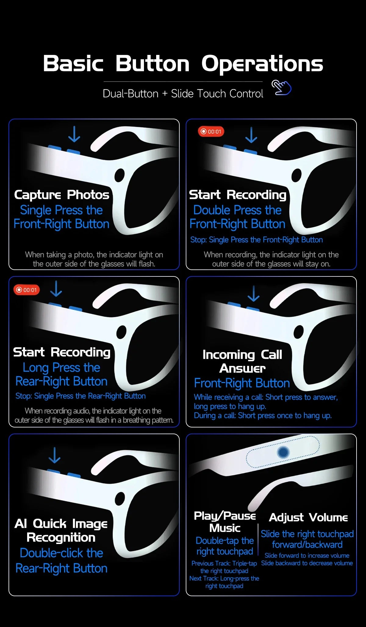 W630 800W HD Smart Glasses for Men And Women AI Intelligent Translation WiFi Transmission Photo & Video Recording Glasses