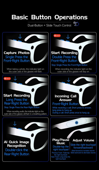 W630 800W HD Smart Glasses for Men And Women AI Intelligent Translation WiFi Transmission Photo & Video Recording Glasses