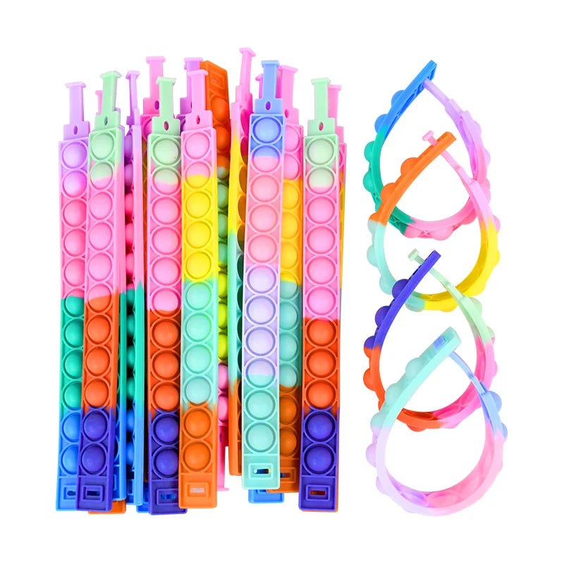 Colorful Silicone Bracelet Anxiety Sensory for Autism Adult Pops Bubble Simple Dimple Toy Fidget Anti Stress Relief Toys Game