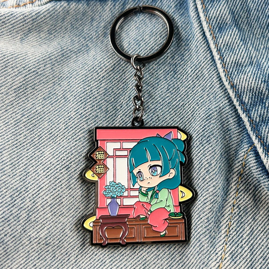 Chibi Maomao Sitting On The Windowsill Double Sided Enamel Keychain The Apothecary Diaries Key Ring Anime Fan Gift Pendant