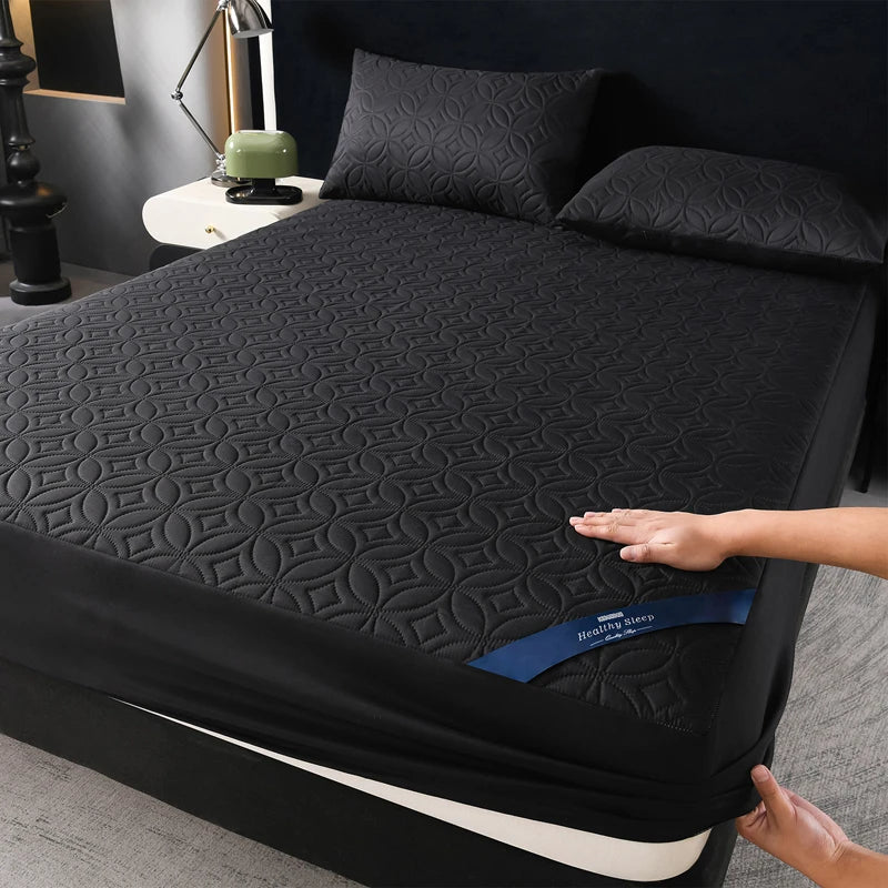 Ultrasonic Quilted Waterproof Antibacterial Mattress Protector Breathable Ultra Soft Noise Free 30CM Deep Pocket Fitted Sheet
