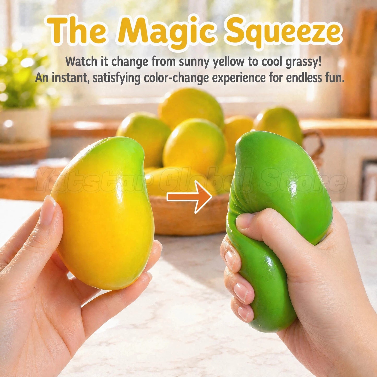Color Changing Mango 크런치 말랑이 Squishy Fidget Toy Soft ASMR Sensory Squeeze Ball Anti-Anxiety Stress Relief Decompression Fun 말랑이