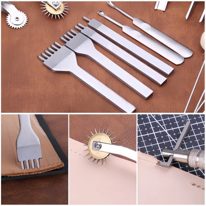 Professional Hand Sewing Leathercraft Tools Kit Saddle Groover Stitching Punch Carving Work Sets Tool For DIY Leather Accessory