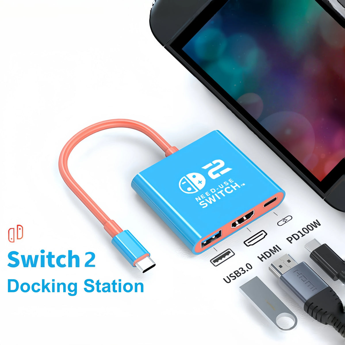 Docking Station for Nintendo Switch 2,4K 60Hz TYPE-C Hub with HDMI and USB-C 3.0 PD100W Charge Perfect for Switch 2/Switch/OLED