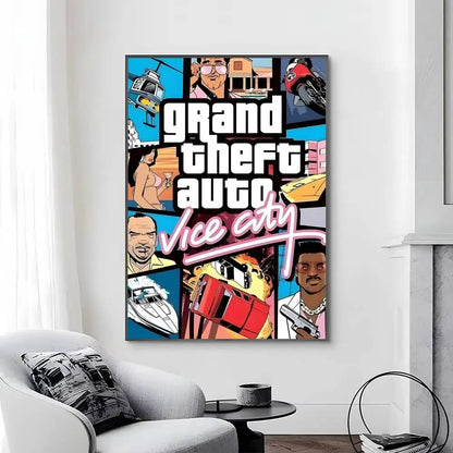 Game Grand T Auto posters Self-adhesive Paper Print Home Living Room Bedroom Entrance Bar Cafe Art