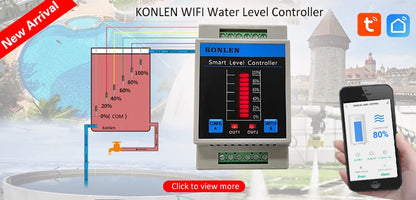 KONLEN Tuya Water Level Sensor WIFI Smart Home Leakage Flood Alarm Controller Meter Pool Vape Tank Flow Detector Leak Protection