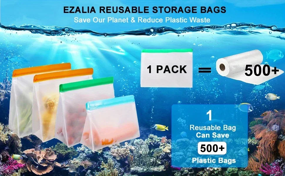 Reusable Silicone Food Bag Freezer Stand Up Food Storage Bag PEVA Bag Leakproof Containers Kitchen Fresh Bag Wrap Ziplock Bag