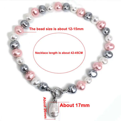 Luxury style Cultured 12-15m White Potato Freshwater Pearl Necklace Cz Pave Shell Pearl Pendant Weddding