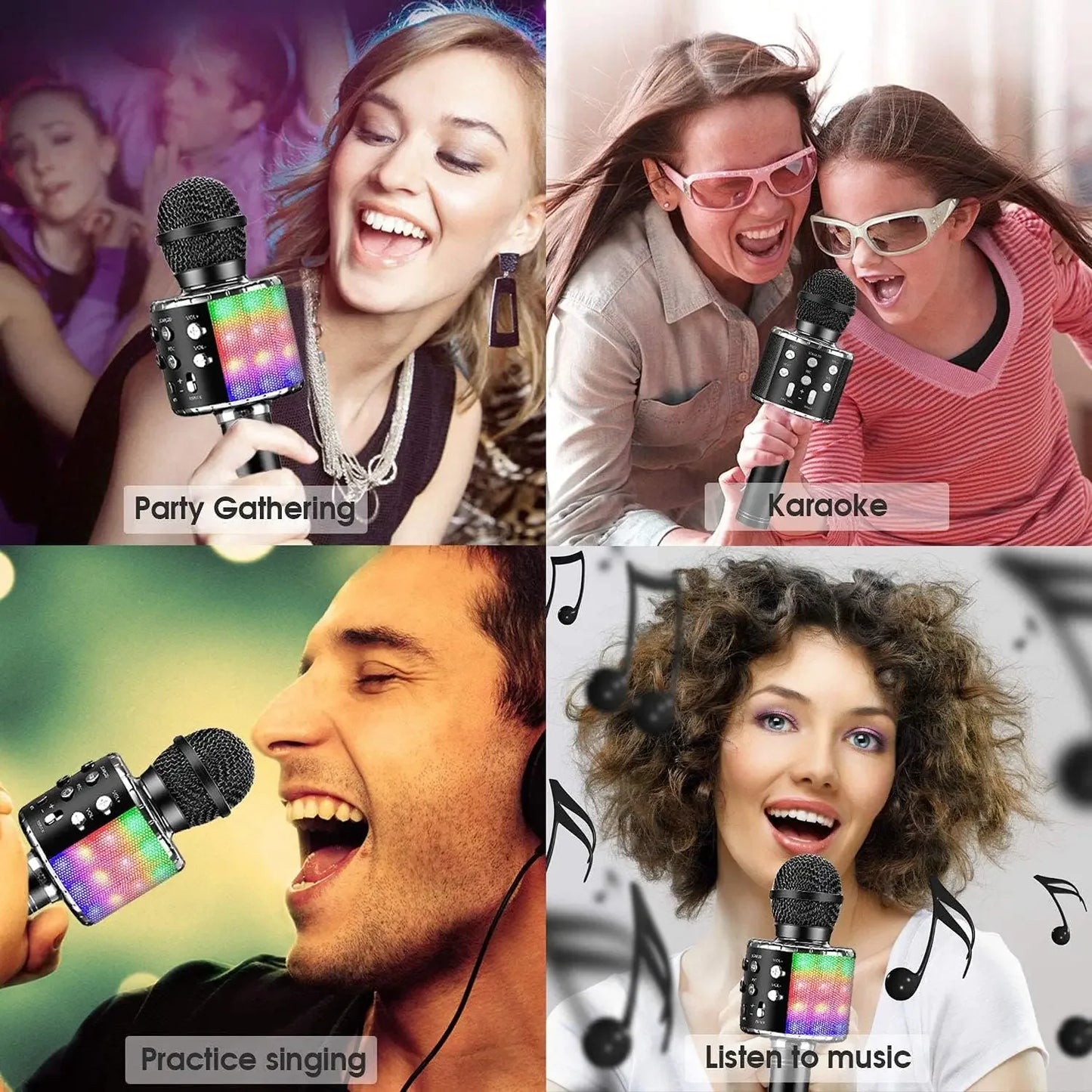 Wireless Bluetooth Karaoke Microphone with Built-in Speaker, Portable Singing Microphone for Kids Adults  with RGB Lights