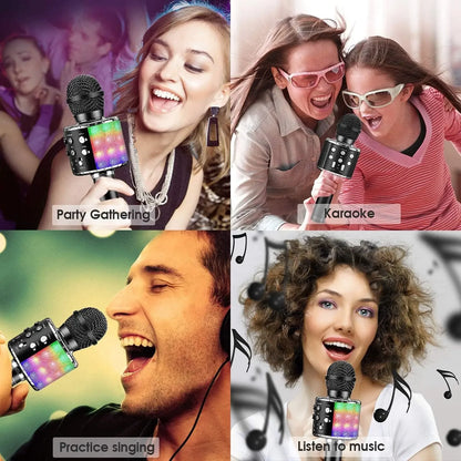 Wireless Bluetooth Karaoke Microphone with Built-in Speaker, Portable Singing Microphone for Kids Adults  with RGB Lights
