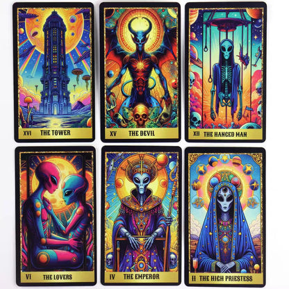 Alien Tarot Deck 78 Cards, Psychedelic Space Themed Tarot Cards, Fortune Telling, Collectible Gift for UFO & Alien Enthusiasts