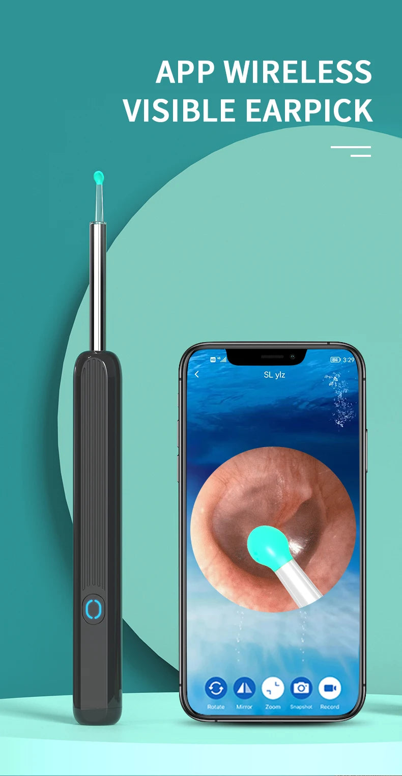 Smart Ear Wax Cleaner with Camera 3.5mm Earpick Otoscope Visual Ear Camera Health Care Ear Cleaner for iPhone, iPad, Android