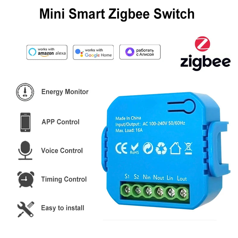 Smart Life ZigBee Switch Module Supports 2 Way Light Control Timing 16A KWh Energy Monitor Works with Tuya Google Home Alexa