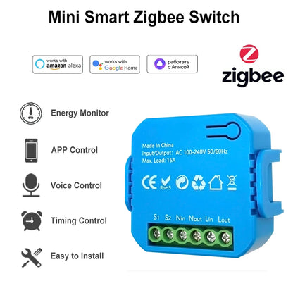 Smart Life ZigBee Switch Module Supports 2 Way Light Control Timing 16A KWh Energy Monitor Works with Tuya Google Home Alexa